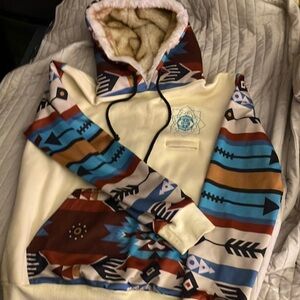 Tribal Print Hooded Sweatshirt - Cream and Brown